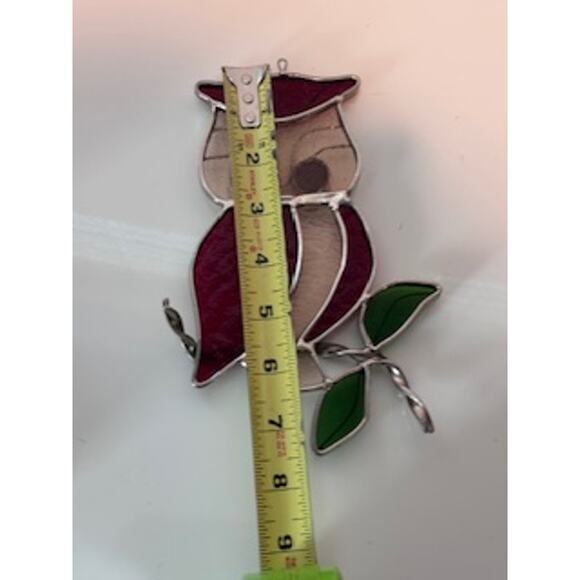 Vintage Owl Stained Glass Sun Catchers Red Silver Green 8"x5" Home Decor - Picture 7 of 8